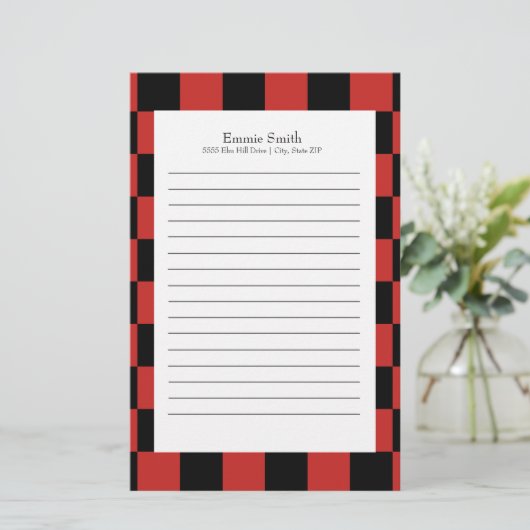 Gepersonaliseerd Rood en Zwart met Witte Gecontrol Briefpapier (Staand voorkant)