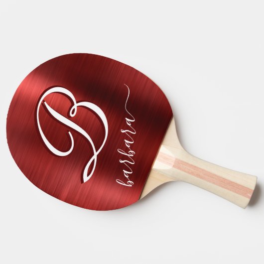 Gepersonaliseerd rood geborsteld metaal tafeltennisbatje (Zijkant)