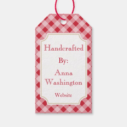 Gepersonaliseerd rood gingham handgemaakt Label Cadeaulabel (Voorkant)
