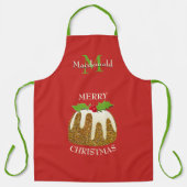 Gepersonaliseerd rood glitter Pudding Kerstmis Schort (Voorkant)