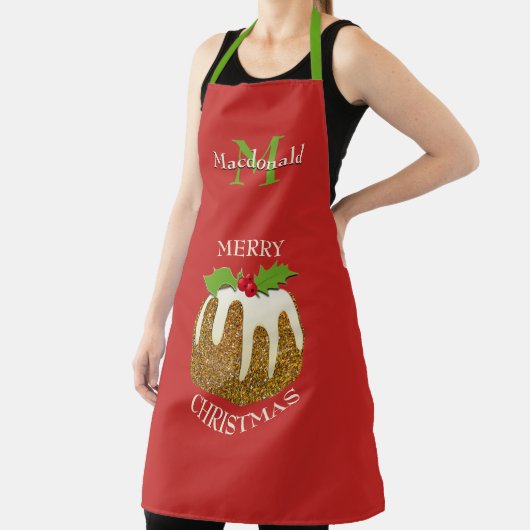 Gepersonaliseerd rood glitter Pudding Kerstmis Schort (Insitu)