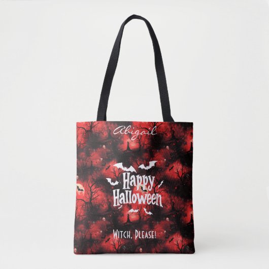 Gepersonaliseerd rood Halloween Tas met Spooky Bat (Voorkant)