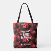 Gepersonaliseerd rood Halloween Tas met Spooky Bat (Achterkant)
