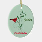Gepersonaliseerd rood kardinaal kerst ornament (Rechts)