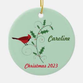 Gepersonaliseerd rood kardinaal kerst ornament