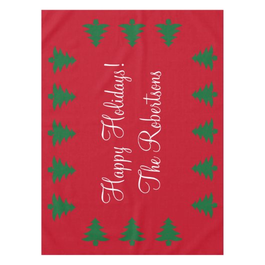 Gepersonaliseerd rood kerstboomtafelkleed tafelkleed (Voorkant)