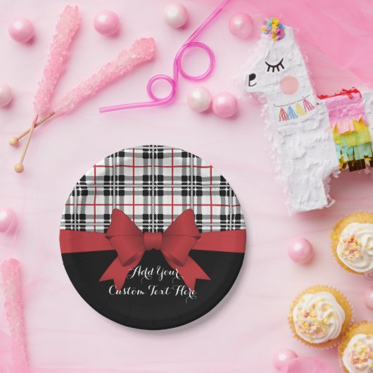 Gepersonaliseerd rood lint en Tartan Plaid Papieren Bordje (Feest)