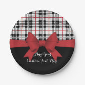 Gepersonaliseerd rood lint en Tartan Plaid Papieren Bordje (Voorkant)