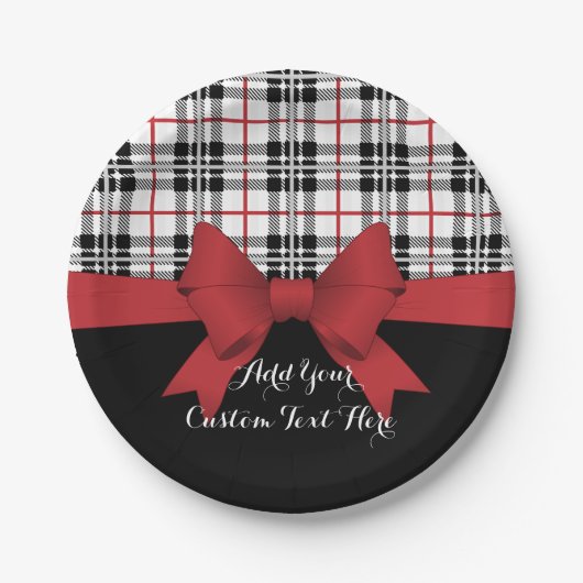 Gepersonaliseerd rood lint en Tartan Plaid Papieren Bordje (Voorkant)