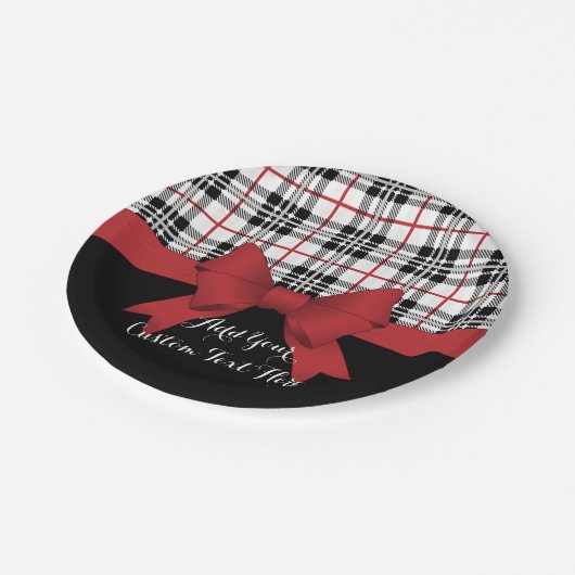 Gepersonaliseerd rood lint en Tartan Plaid Papieren Bordje (Gekanteld)