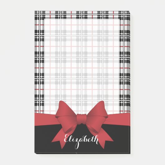 Gepersonaliseerd rood lint en Tartan Plaid Post-it® Notes (Voorkant)