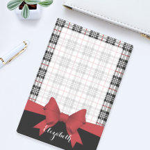 Gepersonaliseerd rood lint en Tartan Plaid