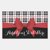 Gepersonaliseerd rood lint en Tartan Plaid Rechthoekige Sticker (Voorkant)