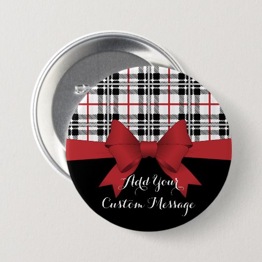 Gepersonaliseerd rood lint en Tartan Plaid Ronde Button 7,6 Cm (Voorkant /achterkant)