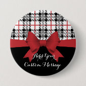 Gepersonaliseerd rood lint en Tartan Plaid Ronde Button 7,6 Cm (Voorkant)