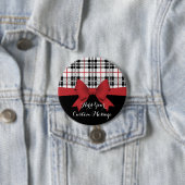 Gepersonaliseerd rood lint en Tartan Plaid Ronde Button 7,6 Cm (In situ)