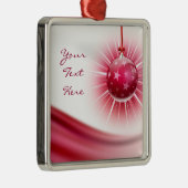Gepersonaliseerd rood lint kerstbal Ornament (Rechts)