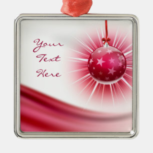 Gepersonaliseerd rood lint kerstbal Ornament