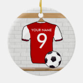 Gepersonaliseerd Rood met wit Football Soccer Jers Keramisch Ornament (Achterkant)