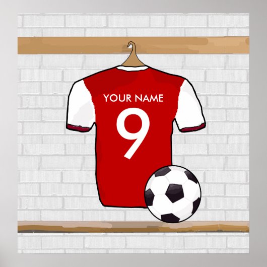 Gepersonaliseerd Rood met wit Football Soccer Jers Poster (Voorkant)