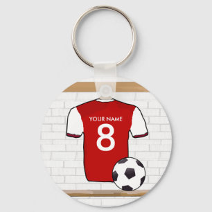 Gepersonaliseerd Rood met wit Football Soccer Jers Sleutelhanger
