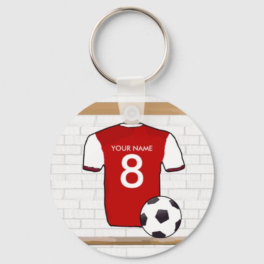 Gepersonaliseerd Rood met wit Football Soccer Jers Sleutelhanger (Voorkant)