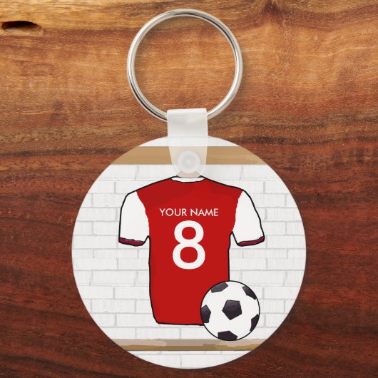 Gepersonaliseerd Rood met wit Football Soccer Jers Sleutelhanger (Achterkant)