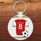 Gepersonaliseerd Rood met wit Football Soccer Jers Sleutelhanger (Voorkant)