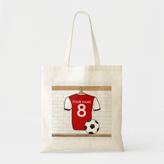 Gepersonaliseerd Rood met wit Football Soccer Jers Tote Bag (Voorkant)