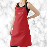 Gepersonaliseerd rood Schort met de Naam van de Do<br><div class="desc">Persoonlijke naam schort brandsjaal. Basis rood schort met een mooie witte kalligrafiescript naam die over de borst wordt gedrukt. Eenvoudig minimalistisch ontwerp combineert de trendy vlam sjaal van rood en krommend manuscript dat tot een eenvoudig maar elegant toebehoren leidt. Pas het door de steekproefnaam uit te geven en het te...</div>