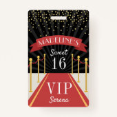 Gepersonaliseerd rood tapijt VIP pas Sweet Sixteen Badge (Voorkant)