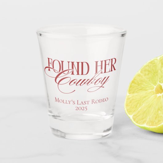 Gepersonaliseerd rood vond haar cowboy-vrijgezel shot glas (Voorkant)