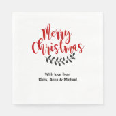 Gepersonaliseerd rood vrolijk kerstscript papier servet (Voorkant)