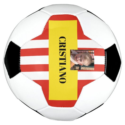 Gepersonaliseerd rood, wit en geel cadeau voetbal (Gedraaid)