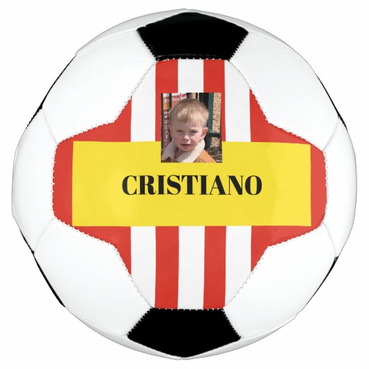 Gepersonaliseerd rood, wit en geel cadeau voetbal (Voorkant)