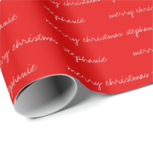 Gepersonaliseerd rood & wit kerst inpakpapier (Rol Hoek)