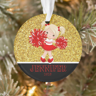 Gepersonaliseerd rood & zwart Cheerleading Ornamen Ornament