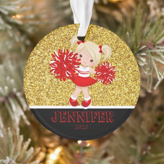 Gepersonaliseerd rood & zwart Cheerleading Ornamen Ornament (Boom)