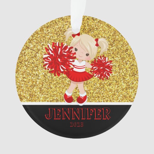 Gepersonaliseerd rood & zwart Cheerleading Ornamen Ornament (voorkant)