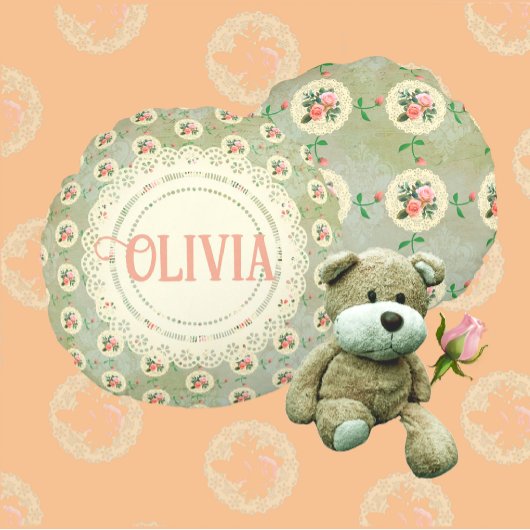 gepersonaliseerd Roos Doily Green Damask Rond Kussen