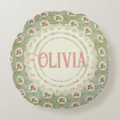 gepersonaliseerd Roos Doily Green Damask Rond Kussen (Voorkant)