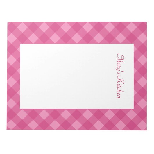 Gepersonaliseerd Roos Gingham Notitieblok (Voorkant)