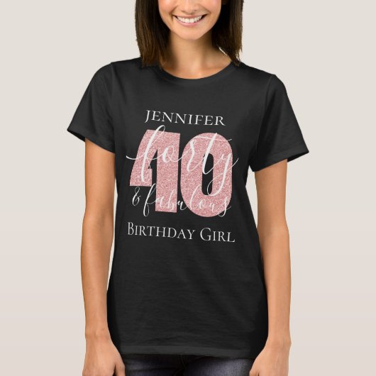 Gepersonaliseerd Roos Gold 4 Fab Birthday Glitter T-shirt (Voorkant)