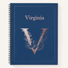 Gepersonaliseerd Roos Gold Monogram Initiaal V Notitieboek