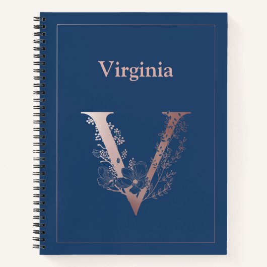 Gepersonaliseerd Roos Gold Monogram Initiaal V Notitieboek (Voorkant)