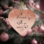 Gepersonaliseerd Roos Gold Wil je me voorstellen? Keramisch Ornament<br><div class="desc">Dit ontwerp werd gecreeerd door digitale kunst. Het kan op het verstrekte gebied worden gepersonaliseerd of door de foto te veranderen of uw eigen woorden toe te voegen worden aangepast. Neem contact met me op colorflowcreations@gmail.com als je dit ontwerp op een ander product wilt gebruiken. Koop mijn oorspronkelijke abstracte acrylschilderij...</div>