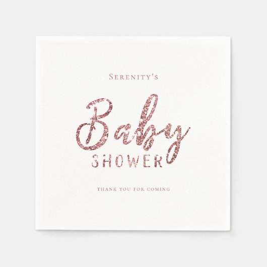 Gepersonaliseerd roos goud glitter baby shower servet (Voorkant)