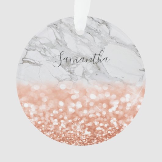 Gepersonaliseerd Roos Goud Glitter Marmer Ornament (voorkant)