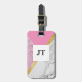 Gepersonaliseerd Roos Goud Marmer Roze Bagagelabel (Voorkant verticaal)
