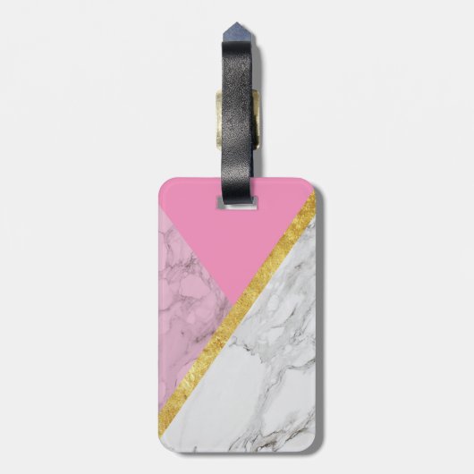 Gepersonaliseerd Roos Goud Marmer Roze Bagagelabel (Achterkant verticaal)